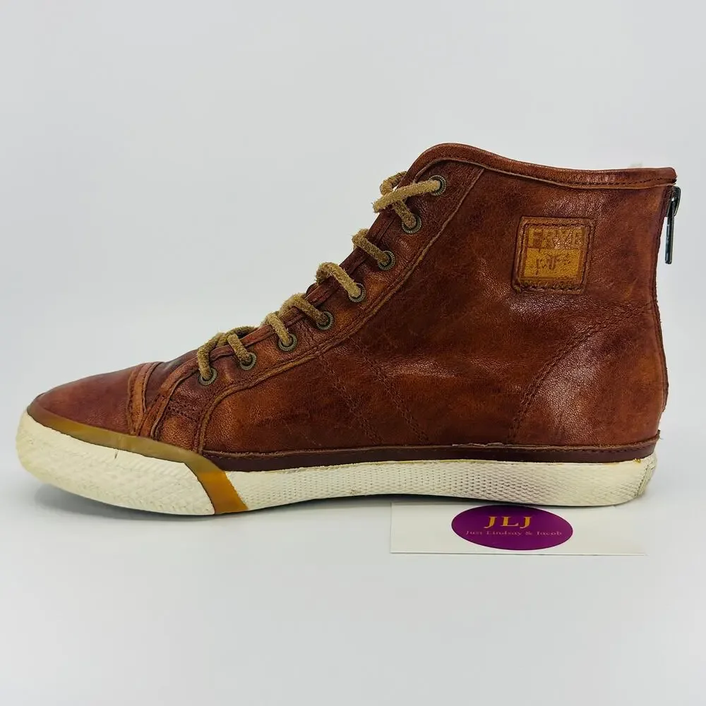 Frye Women's Greene Zip Shearling Lined Cognac Leather Sneakers 3471172 Size 7.5